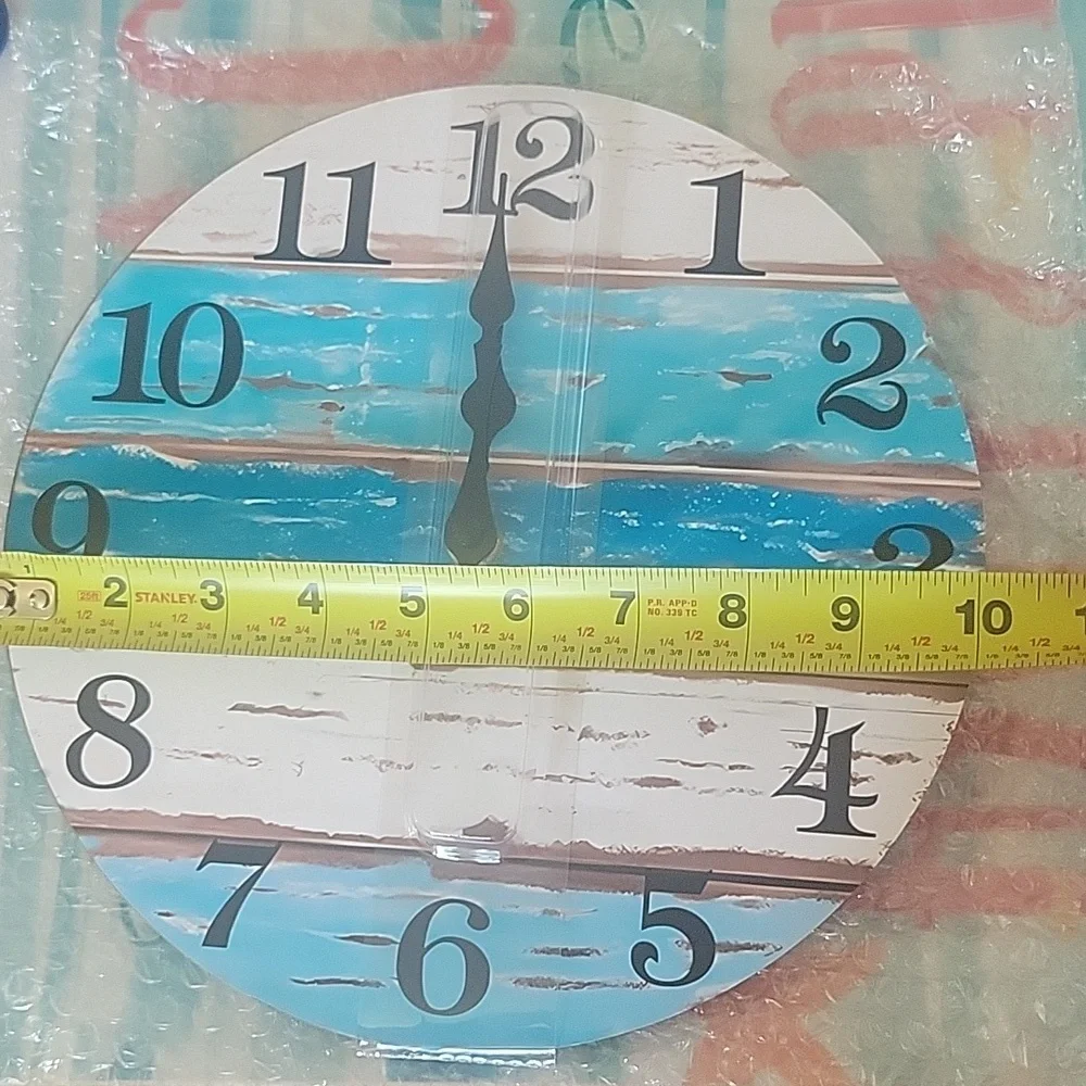 Beach Nautical blue white clock New Without Tags NWOT takes 1 double A battery